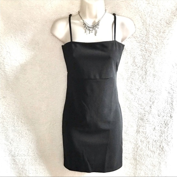 LUCCA COUTURE Black bodycon mini dress Size Medium adjustable spaghetti straps M - Picture 1 of 11